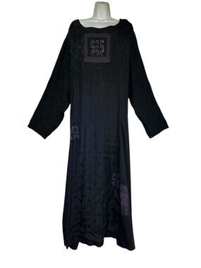 Vintage On the Rocks California Black Embroidered Patchwork Boho Maxi Dress OS
